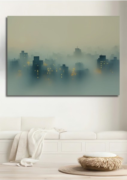 Sisli Şehir Yağlı Boya Görünümlü Dekoratif Ahşap Ev/işyeri/ofis Kare Tablo
