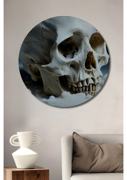 Buz Kristali Kaplı Kafatası Modern Sanat Dekoratif Ahşap Ev/işyeri/ofis Yuvarlak Tablo