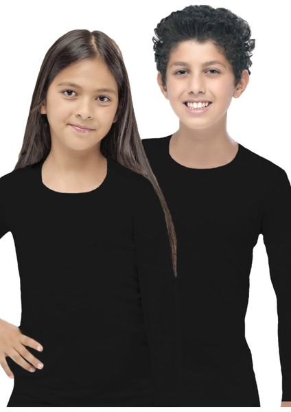 Unisex Çocuk Siyah Açık Yaka Uzun Kollu Ekonomik Termal Üst Içlik 362