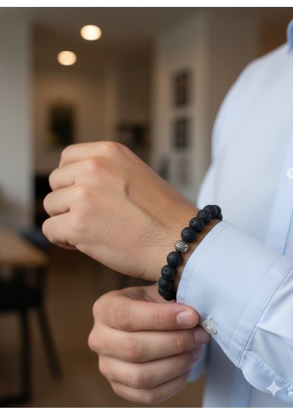 Kişiselleştirilmiş Ahşap Kutulu Lav Doğal Taş Bileklik Unisex Erkek Kadın Hediyelik Takı