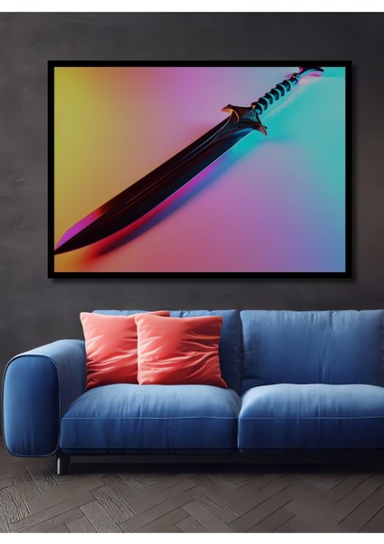 Çerçeve Görünümlü Neon Işıltılı Kılıç Modern Sanat Ev/işyeri/ofis Dekoratif Ahşap Kare Tablo