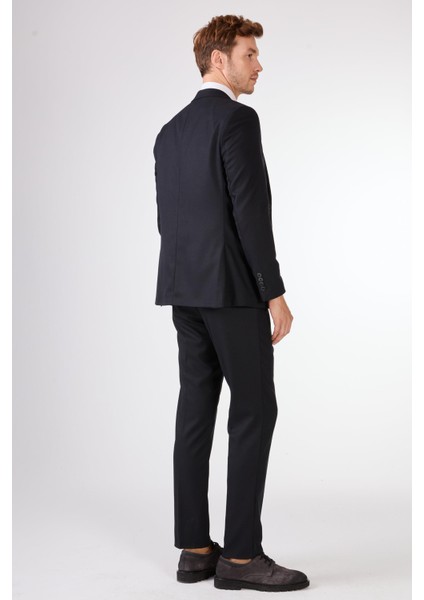 Koyu Lacivert Armürlü Slim Fit Casual Takım Elbise indirimleri