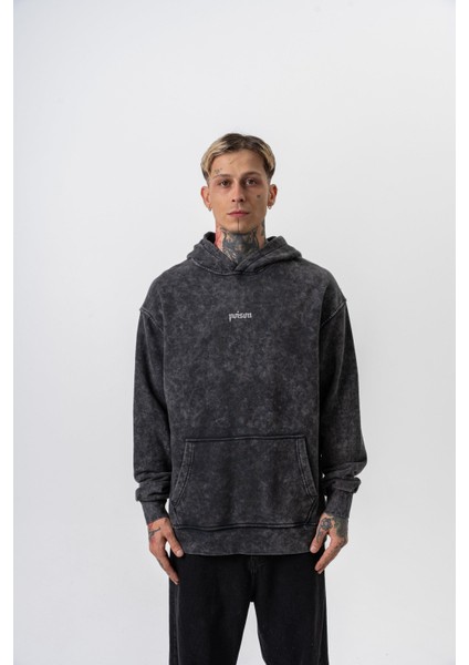 Erkek Snake Baskılı Yıkamalı Kapüşonlu Oversize Hoodie Siyah fiyatları