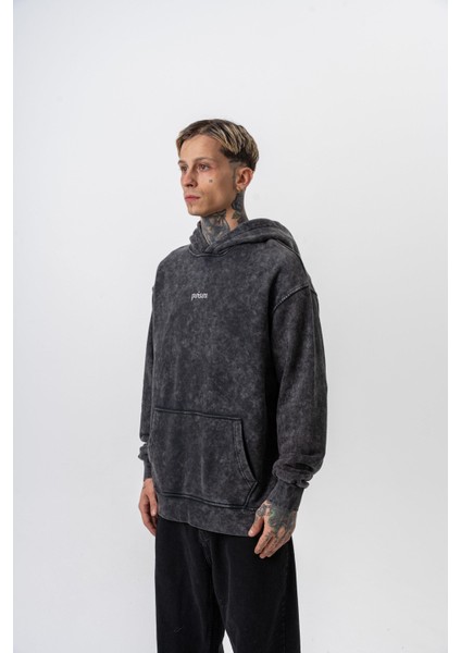 Erkek Snake Baskılı Yıkamalı Kapüşonlu Oversize Hoodie Siyah modelleri