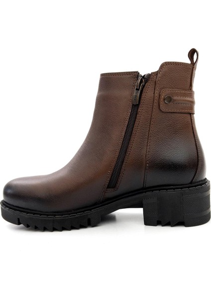 1950811K Kadın Hakiki Deri Kalın Taban Fermuarlı Kısa Bot modelleri