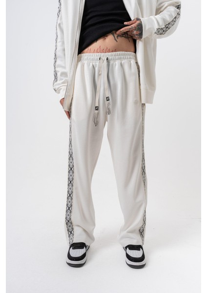 Erkek Damask Şerit Detaylı Kışlık Doubleface Baggy Eşofman Altı Ekru fiyatları