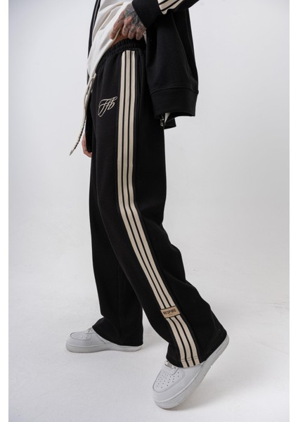 Erkek 3'lü Şerit Detaylı Kışlık Doubleface Baggy Eşofman Altı Siyah fırsatları