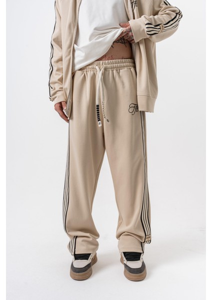 Erkek 3'lü Şerit Detaylı Kışlık Doubleface Baggy Eşofman Altı Bej fiyatları