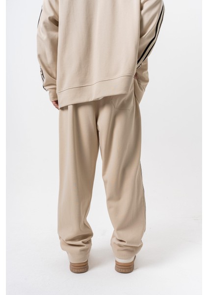 Erkek 3'lü Şerit Detaylı Kışlık Doubleface Baggy Eşofman Altı Bej modelleri