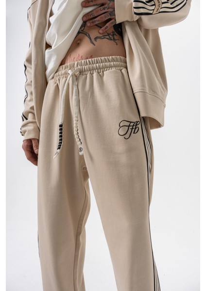 Erkek 3'lü Şerit Detaylı Kışlık Doubleface Baggy Eşofman Altı Bej fırsatları