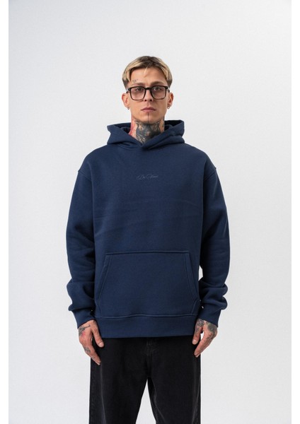 Erkek Da Vinci Baskılı Kapüşonlu Oversize Hoodie Lacivert fiyatları