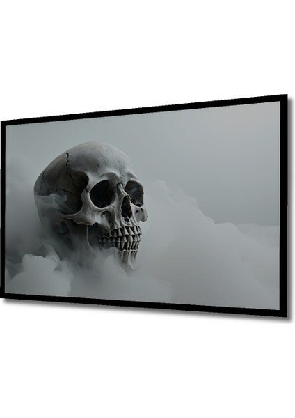 Çerçeve Görünümlü Duman Içindeki Kurukafa Yağlı Boya Görünümlü Dekoratif Ahşap Ofis Kare Tablo fiyatları