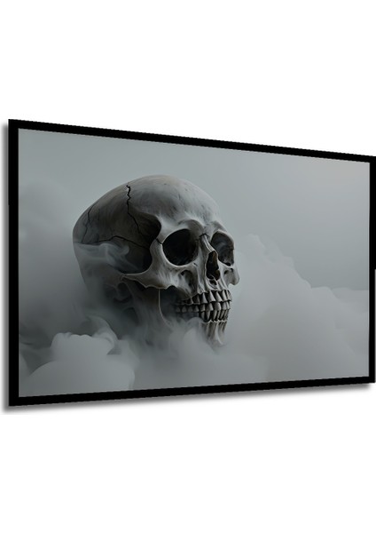 Çerçeve Görünümlü Duman Içindeki Kurukafa Yağlı Boya Görünümlü Dekoratif Ahşap Ofis Kare Tablo modelleri