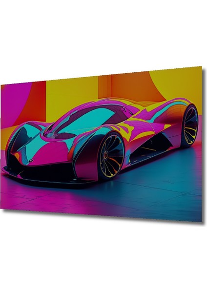 Fütüristik Neon Araba Modern Sanat Yağlı Boya Görünümlü Dekoratif Ahşap Ev/işyeri/ofis Kare Tablo fiyatları