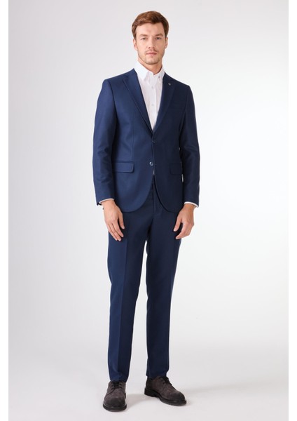 Lacivert Örgü Desen Slim Fit Casual Takım Elbise