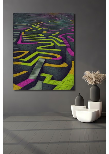Neon Labirent Kara Kalem Görünümlü Dekoratif Ahşap Ev/işyeri/ofis Kare Tablo