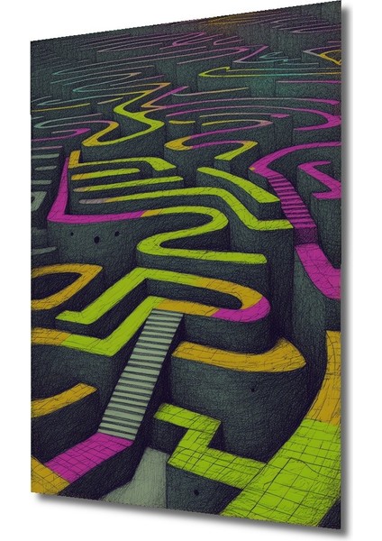 Neon Labirent Kara Kalem Görünümlü Dekoratif Ahşap Ev/işyeri/ofis Kare Tablo fiyatları