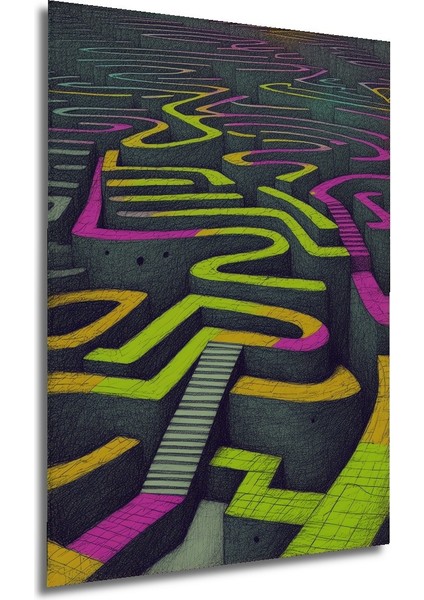 Neon Labirent Kara Kalem Görünümlü Dekoratif Ahşap Ev/işyeri/ofis Kare Tablo modelleri