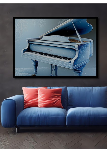 Çerçeve Görünümlü Buz Mavi Piyano Kış Rüyası Dekoratif Ahşap Ev/işyeri/ofis Kare Tablo