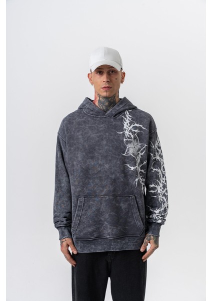 Erkek Far From Basic Baskılı Yıkamalı Kapüşonlu Oversize Hoodie Siyah fiyatları