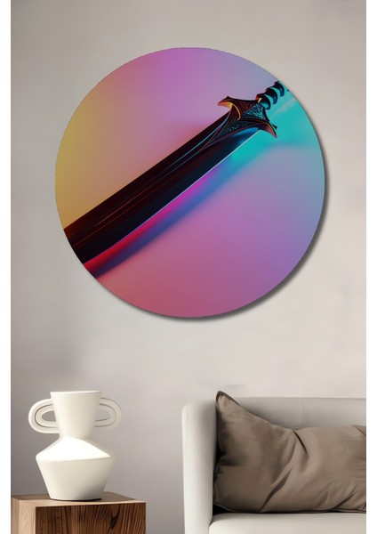 Neon Işıltılı Kılıç Modern Sanat Ev/işyeri/ofis Dekoratif Ahşap Yuvarlak Tablo