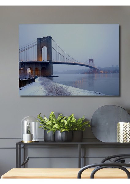 Buzlu Köprü Modern Sanat Yağlı Boya Görünümlü Dekoratif Ahşap Ev/işyeri/ofis Kare Tablo