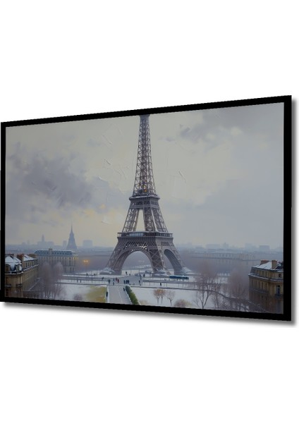 Çerçeve Görünümlü Karlı Paris Eyfel Kulesi Yağlı Boya Görünümlü Dekoratif Ahşap Ofis Kare Tablo fiyatları
