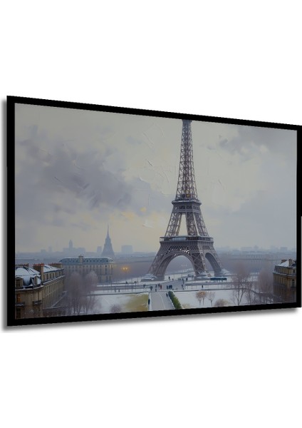Çerçeve Görünümlü Karlı Paris Eyfel Kulesi Yağlı Boya Görünümlü Dekoratif Ahşap Ofis Kare Tablo modelleri