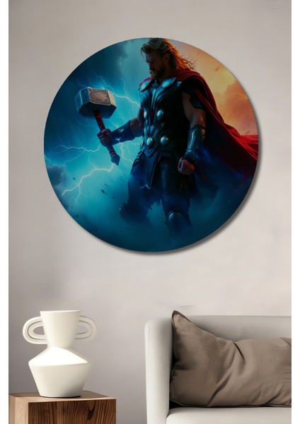 Thor Çekiç Mjolnir Fırtına Tanrısı Yağlı Boya Görünümlü Dekoratif Ahşap Ev/işyeri/ofis Tablo