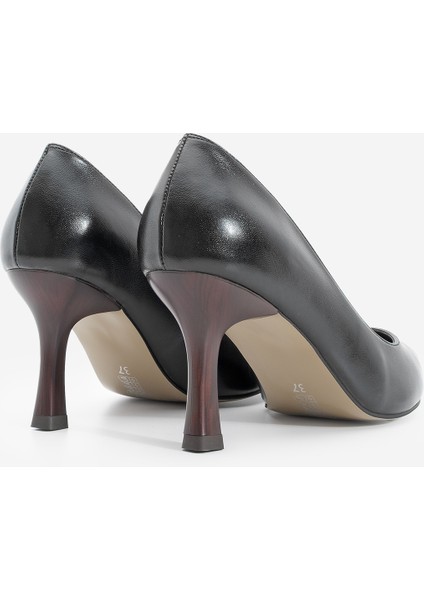 Kadın Stiletto Sivri Burun Ahşap Desen Ökçe Topuklu Ayakkabı Arset