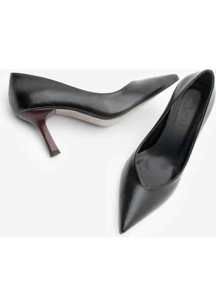 Kadın Stiletto Sivri Burun Ahşap Desen Ökçe Topuklu Ayakkabı Arset