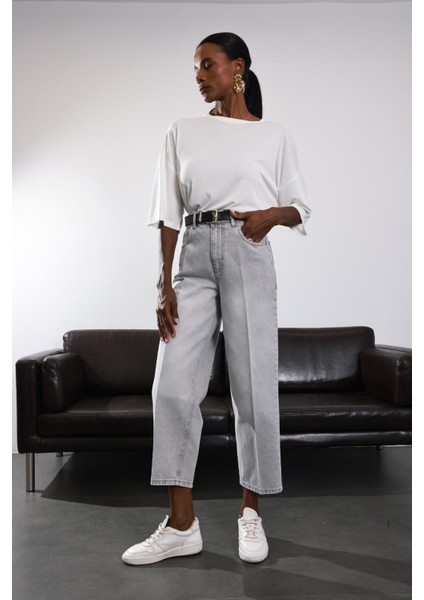 Gri Yüksek Bel Baggy Jean 5193 modelleri