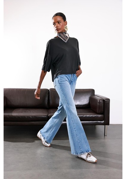 Açık Mavi Yüksek Bel Flare Jean 503 fırsatları