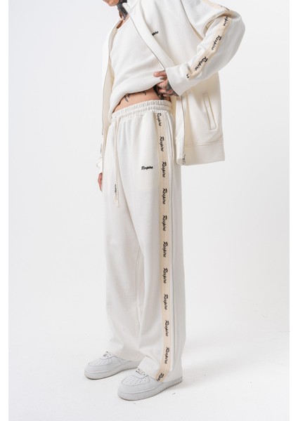 Erkek Respire Şerit Detaylı Kışlık Doubleface Baggy Eşofman Altı Ekru