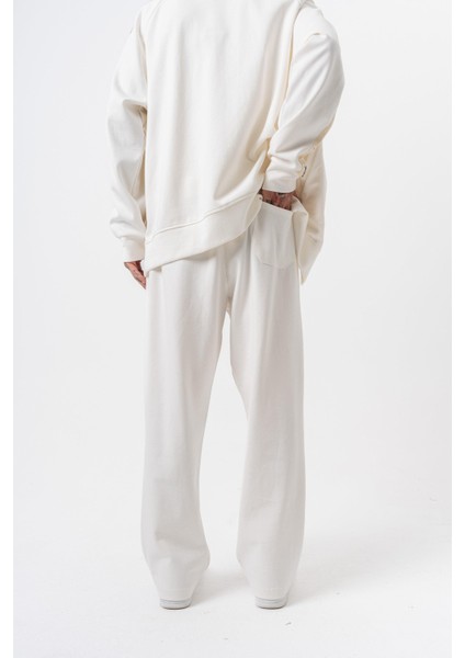 Erkek Respire Şerit Detaylı Kışlık Doubleface Baggy Eşofman Altı Ekru modelleri