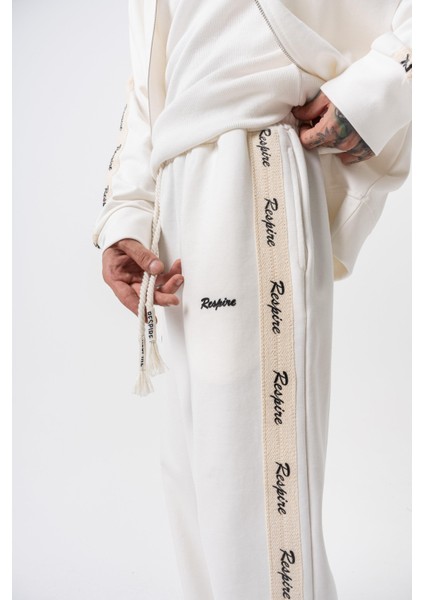 Erkek Respire Şerit Detaylı Kışlık Doubleface Baggy Eşofman Altı Ekru indirimleri