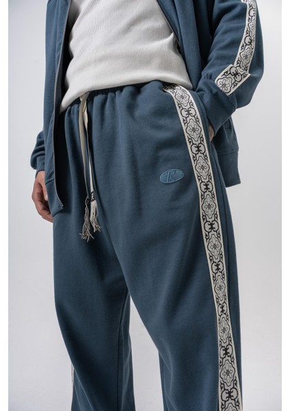 Erkek Damask Şerit Detaylı Kışlık Doubleface Baggy Eşofman Altı Petrol indirimleri