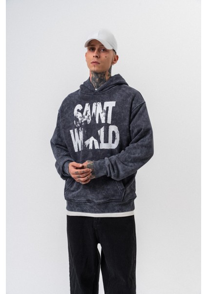 Erkek Star Baskılı Yıkamalı Kapüşonlu Oversize Hoodie Siyah fiyatları