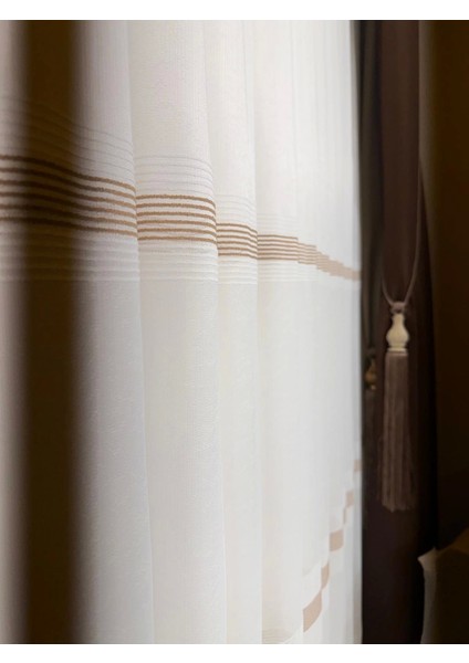 Nivemeshome Trend Şerit Detaylı 1/3 Sık Pileli Tül Perde Apm