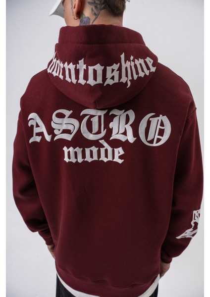 Erkek Astro Mode Baskılı Kapüşonlu Oversize Hoodie Bordo indirimleri