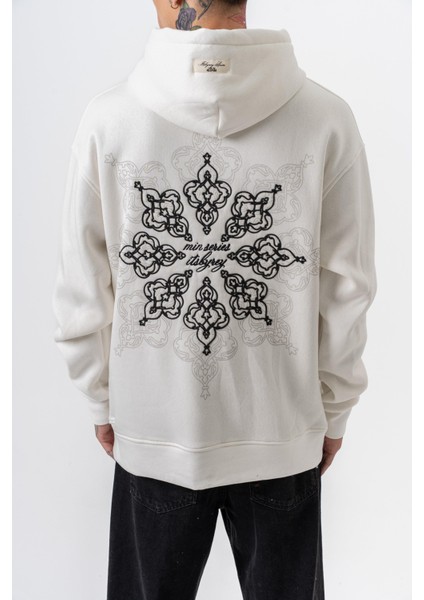 Erkek Itsbyzey Nakışlı Kapüşonlu Oversize Hoodie Ekru fırsatları