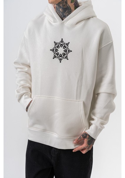 Erkek Itsbyzey Nakışlı Kapüşonlu Oversize Hoodie Ekru indirimleri
