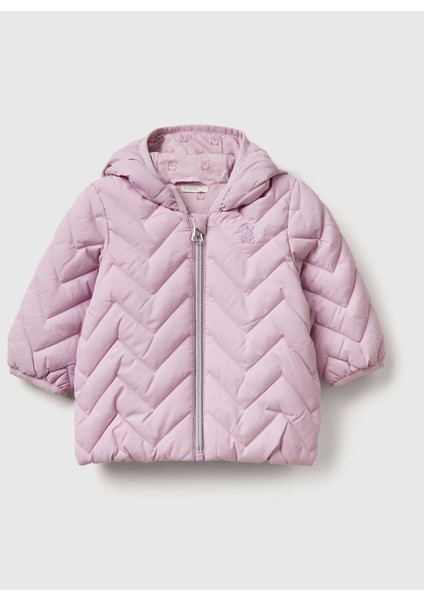 Bebek Lila Zikzak Dikişli Tavşan Kulak Kapüşonlu Mevsimlik Ince Mont