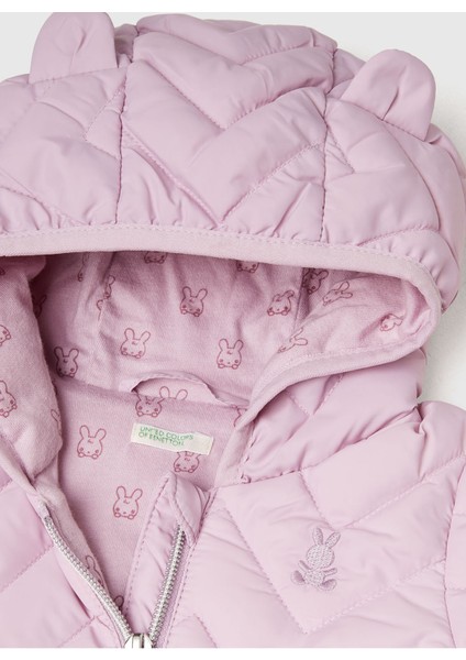 Bebek Lila Zikzak Dikişli Tavşan Kulak Kapüşonlu Mevsimlik Ince Mont modelleri