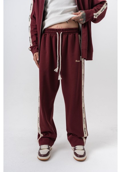 Erkek Respire Şerit Detaylı Kışlık Doubleface Baggy Eşofman Altı Bordo fiyatları
