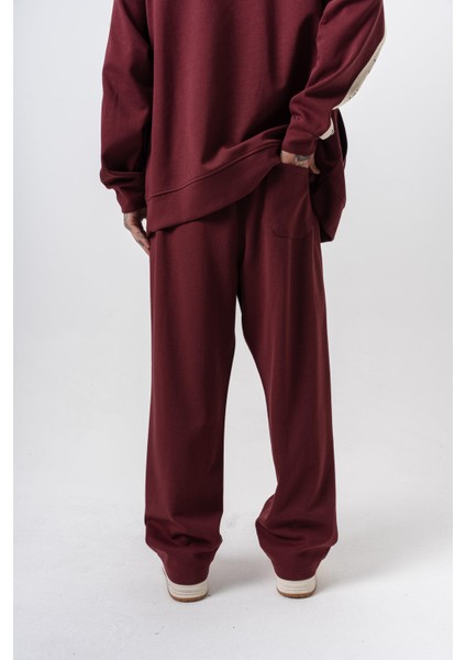 Erkek Respire Şerit Detaylı Kışlık Doubleface Baggy Eşofman Altı Bordo modelleri