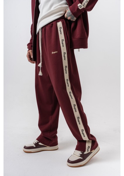 Erkek Respire Şerit Detaylı Kışlık Doubleface Baggy Eşofman Altı Bordo fırsatları