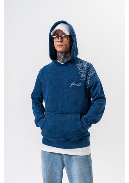 Erkek Fierce Baskılı Yıkamalı Kapüşonlu Oversize Hoodie Indigo fırsatları