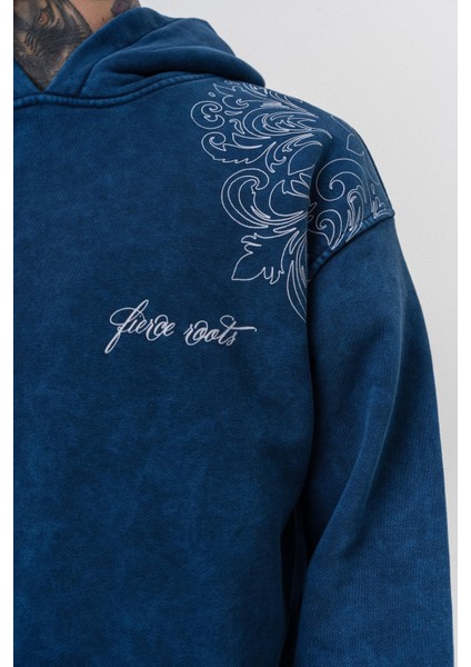 Erkek Fierce Baskılı Yıkamalı Kapüşonlu Oversize Hoodie Indigo indirimleri