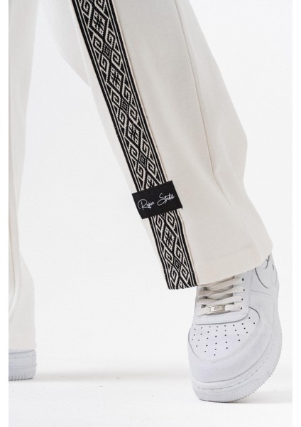 Erkek Etnik Şerit Detaylı Kışlık Doubleface Baggy Eşofman Altı Ekru indirimleri